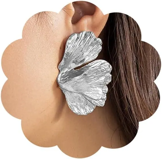 Wiwpar Boho Large Silver Plated Drop Dangle Earrings - Exaggerated Geometric Statement Bohemian Elegant Flower Metal Jewelry Gift for Women