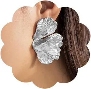 Wiwpar Boho Large Silver Plated Drop Dangle Earrings - Exaggerated Geometric Statement Bohemian Elegant Flower Metal Jewelry Gift for Women