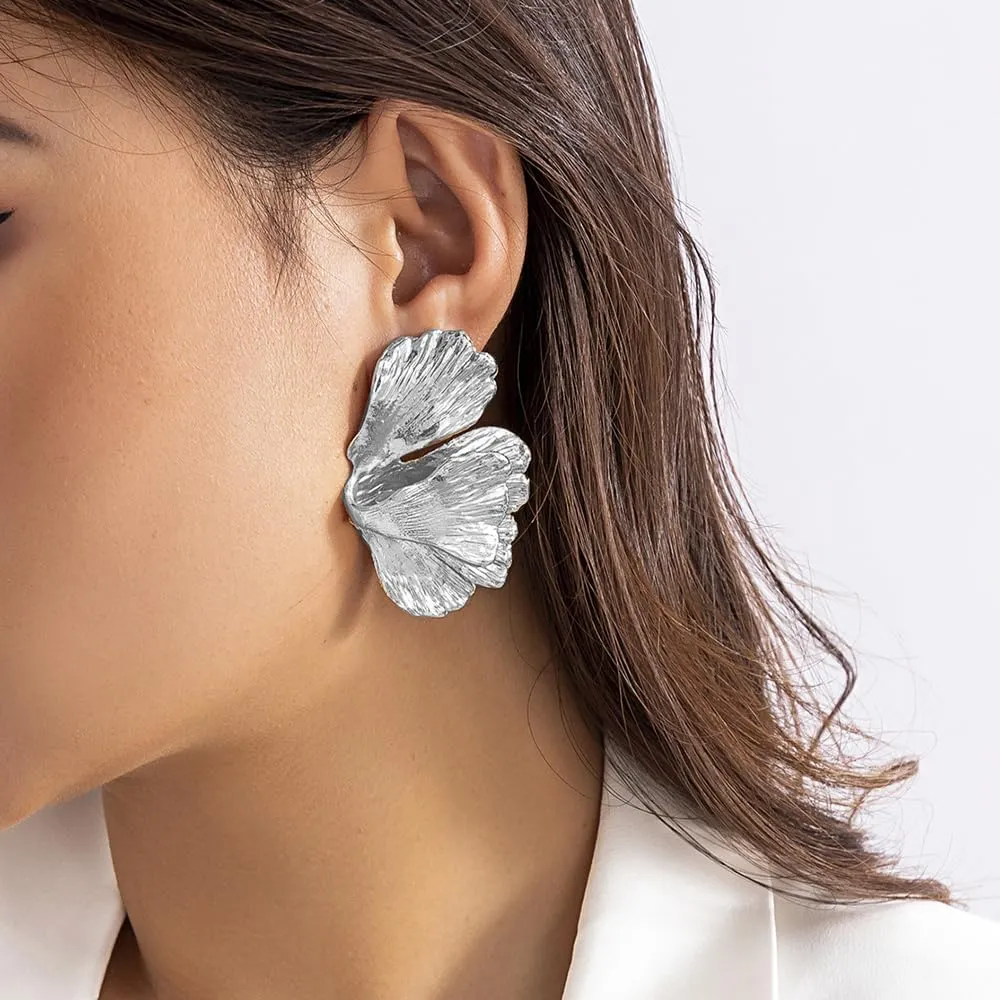 Wiwpar Boho Large Silver Plated Drop Dangle Earrings - Exaggerated Geometric Statement Bohemian Elegant Flower Metal Jewelry Gift for Women