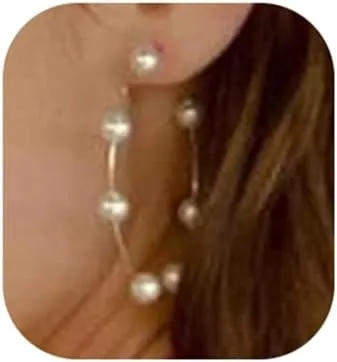 Wiwpar Pearl Hoop Earrings Circle Dangle Drop Earrings Imitation Pearl Earrings Elegant Accessories Earrings for Women (Style 2)
