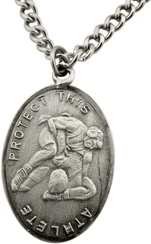 WJH Silver Tone Patron of Sports Saint Sebastian Wrestling Athlete Medal necklaces, 1 Inch