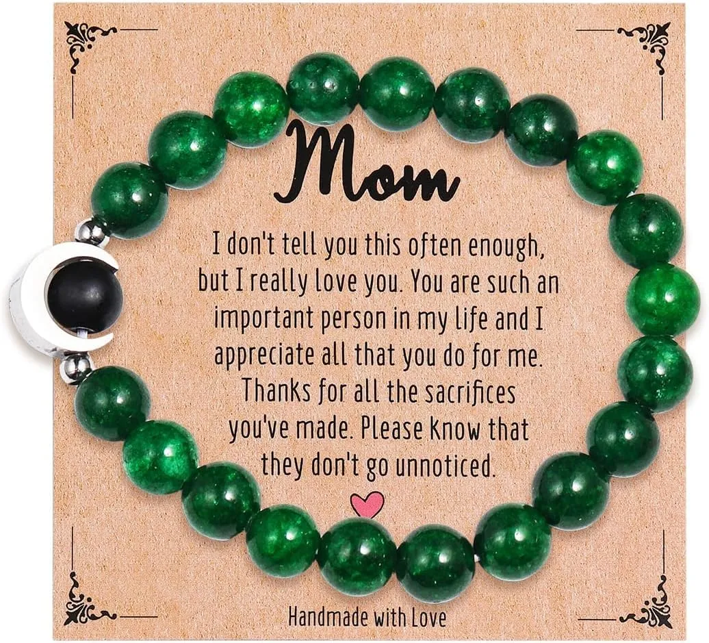 WJR Natural Stone Mom Bracelet Mothers Day Gifts from Daughter Son Gifts for Mom Imperial Jasper Turquoise Pink Zebra Jasper Charm Bracelet Unique Birthday Christmas Anniversary Jewelry Gift