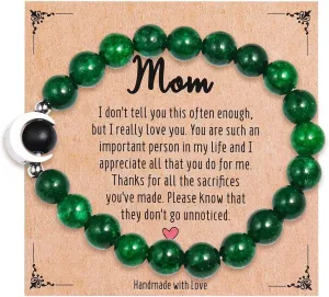 WJR Natural Stone Mom Bracelet Mothers Day Gifts from Daughter Son Gifts for Mom Imperial Jasper Turquoise Pink Zebra Jasper Charm Bracelet Unique Birthday Christmas Anniversary Jewelry Gift