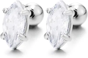 Women Marquise-Cut Cubic Zirconia Stud Earrings, Steel Elegant Minimalist Earrings, Screw Back