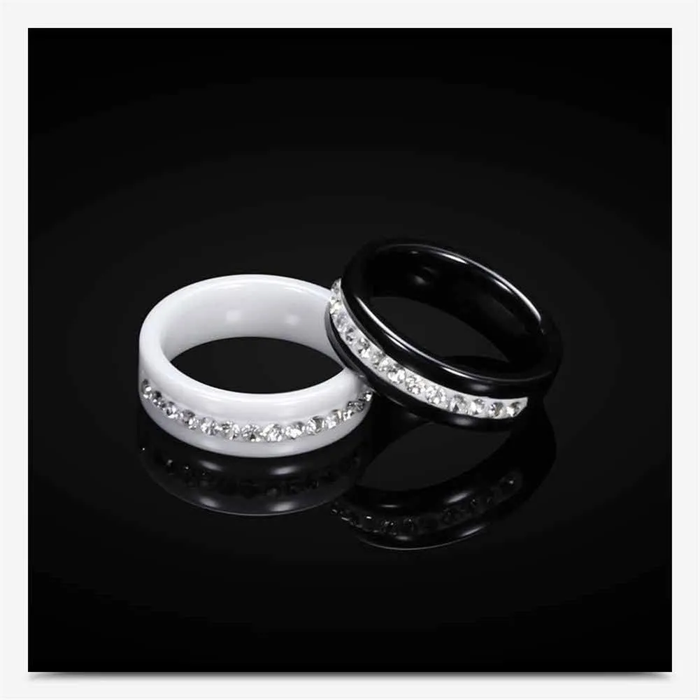 Women's Ceramic 6MM High Polished Engagement Promise Wedding Band Micro CZ Ring