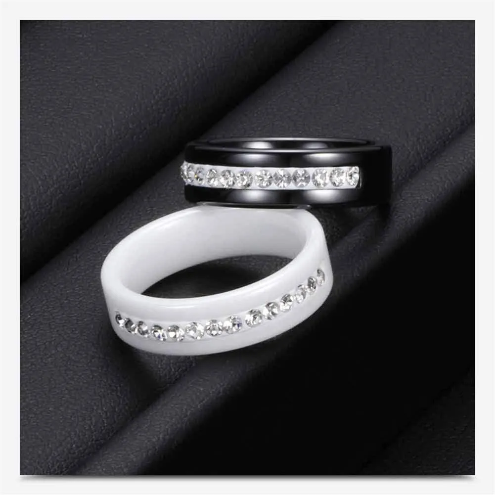 Women's Ceramic 6MM High Polished Engagement Promise Wedding Band Micro CZ Ring