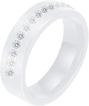 Women's Ceramic 6MM High Polished Engagement Promise Wedding Band Micro CZ Ring