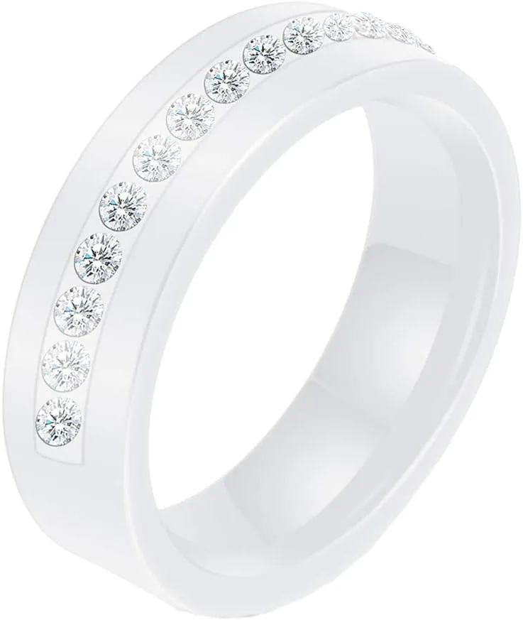 Women's Ceramic 6MM High Polished Engagement Promise Wedding Band Micro CZ Ring