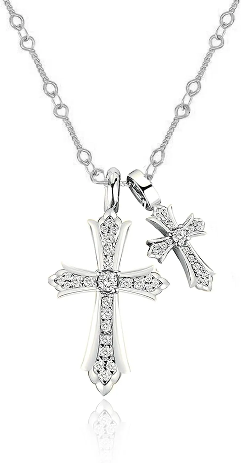 Women's Double Cross Necklace Gold Chunky Cross Necklace Celtic Cross Necklace Women Mens Gothic Cross Necklace Cz Trendy Chain Gold Plated Necklaces