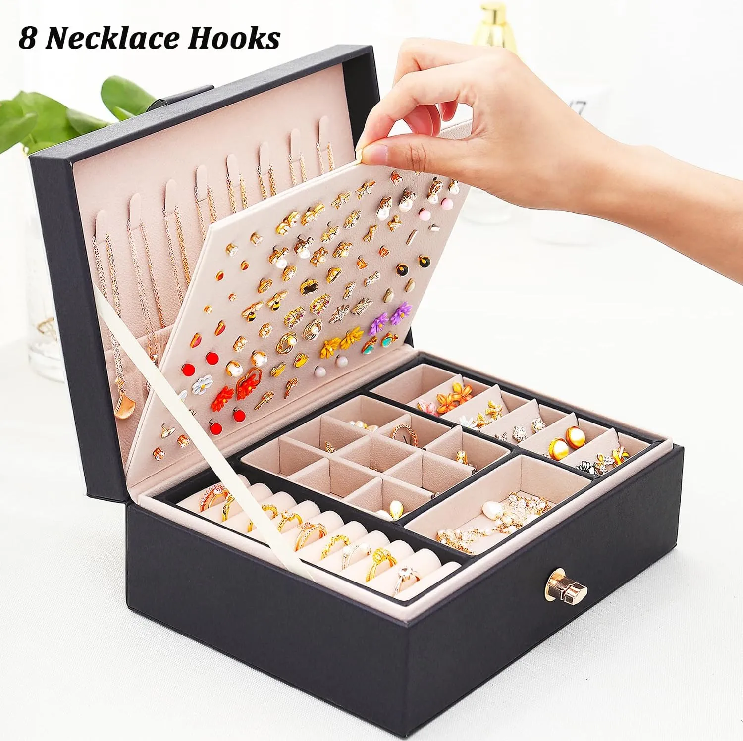 Womens Earrings Jewelry Box for Earrings Necklaces Rings, Womens Stud Earring Organizer Box Earring Storage Case Jewelry Organizer Box for Girls Stud Earring Holder Organizer Box balck