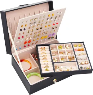 Womens Earrings Jewelry Box for Earrings Necklaces Rings, Womens Stud Earring Organizer Box Earring Storage Case Jewelry Organizer Box for Girls Stud Earring Holder Organizer Box balck