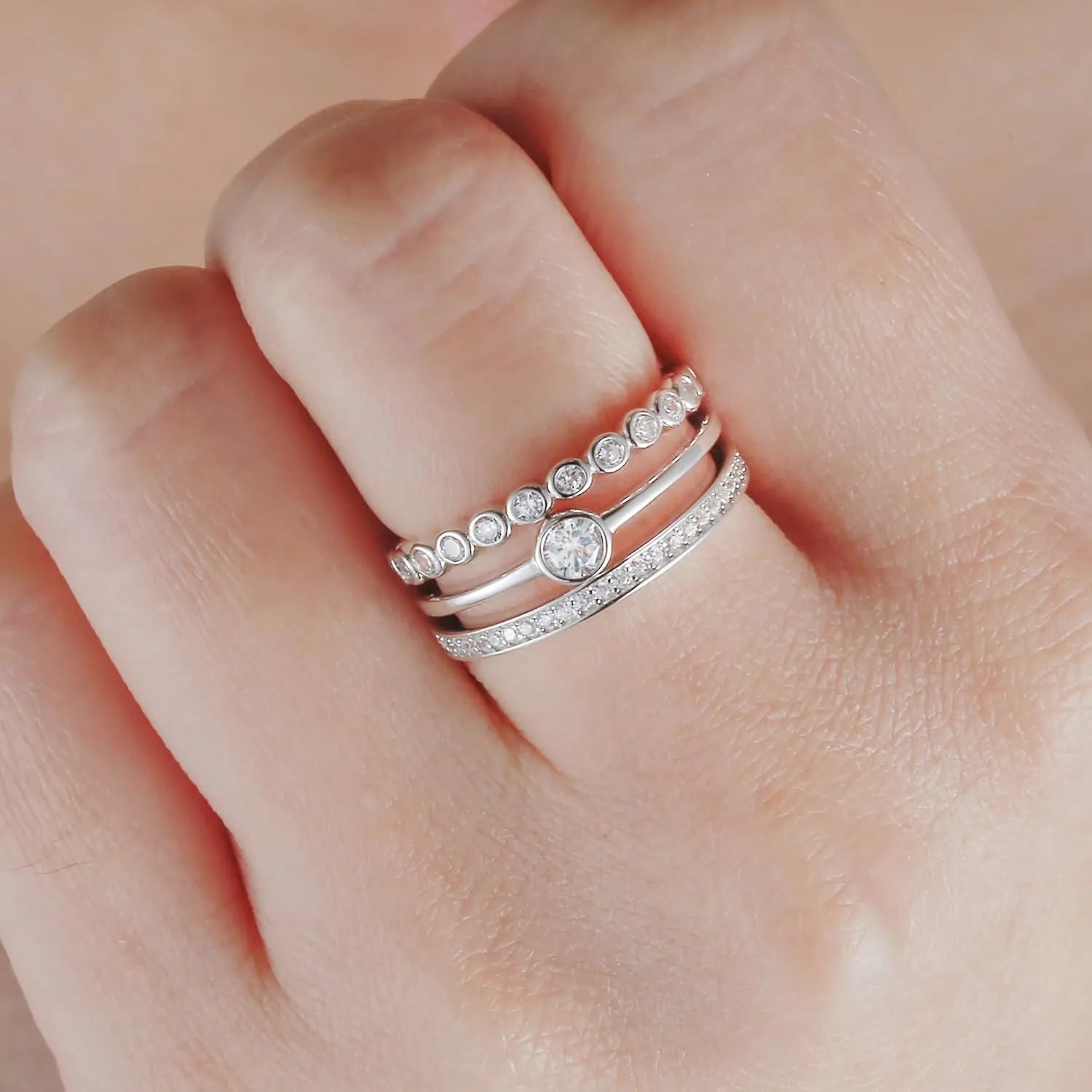 Womens Stackable Rings Set Gold Plated Wedding Bands 925 Sterling Silver Eternity Rings Statement Rings with Cubic Zirconia Size 5-10
