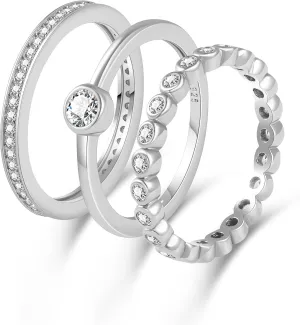 Womens Stackable Rings Set Gold Plated Wedding Bands 925 Sterling Silver Eternity Rings Statement Rings with Cubic Zirconia Size 5-10