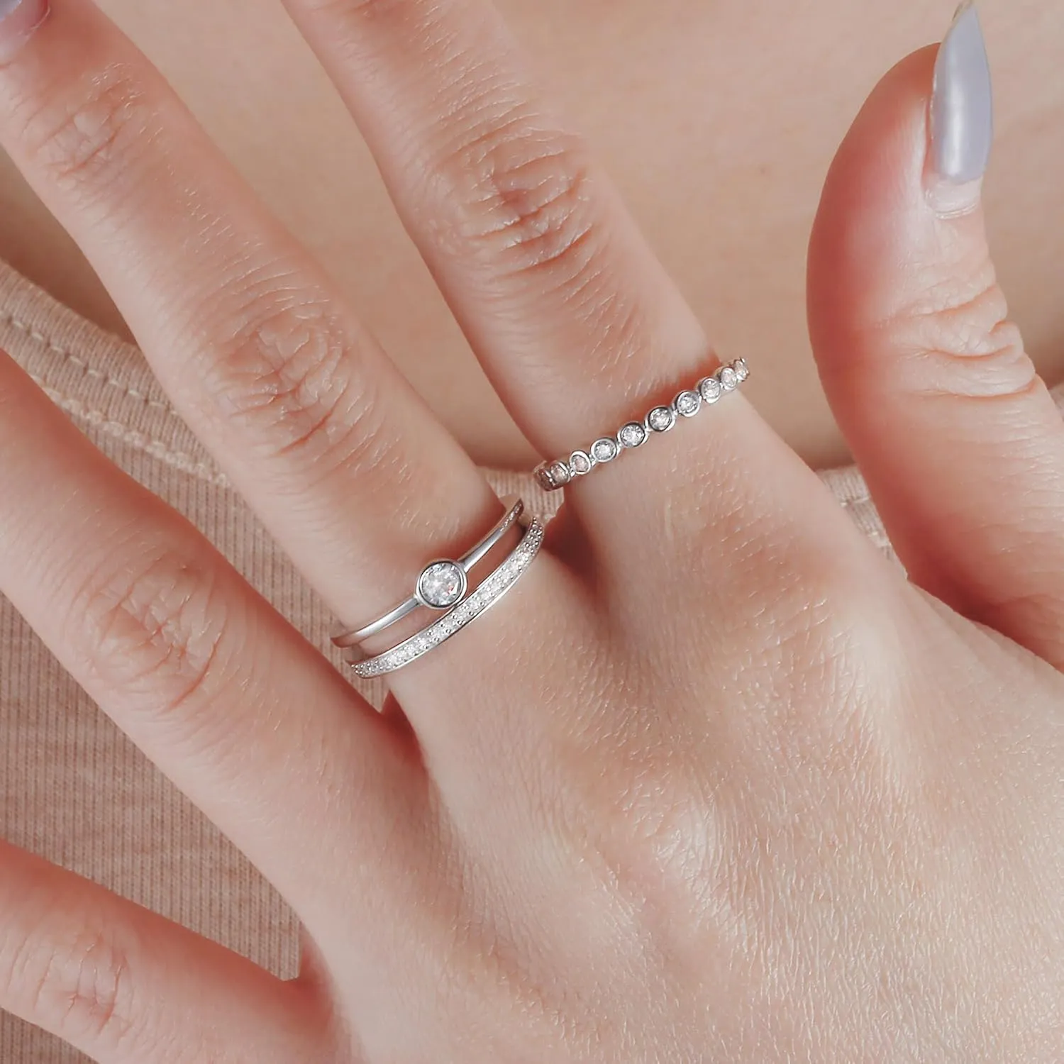 Womens Stackable Rings Set Gold Plated Wedding Bands 925 Sterling Silver Eternity Rings Statement Rings with Cubic Zirconia Size 5-10