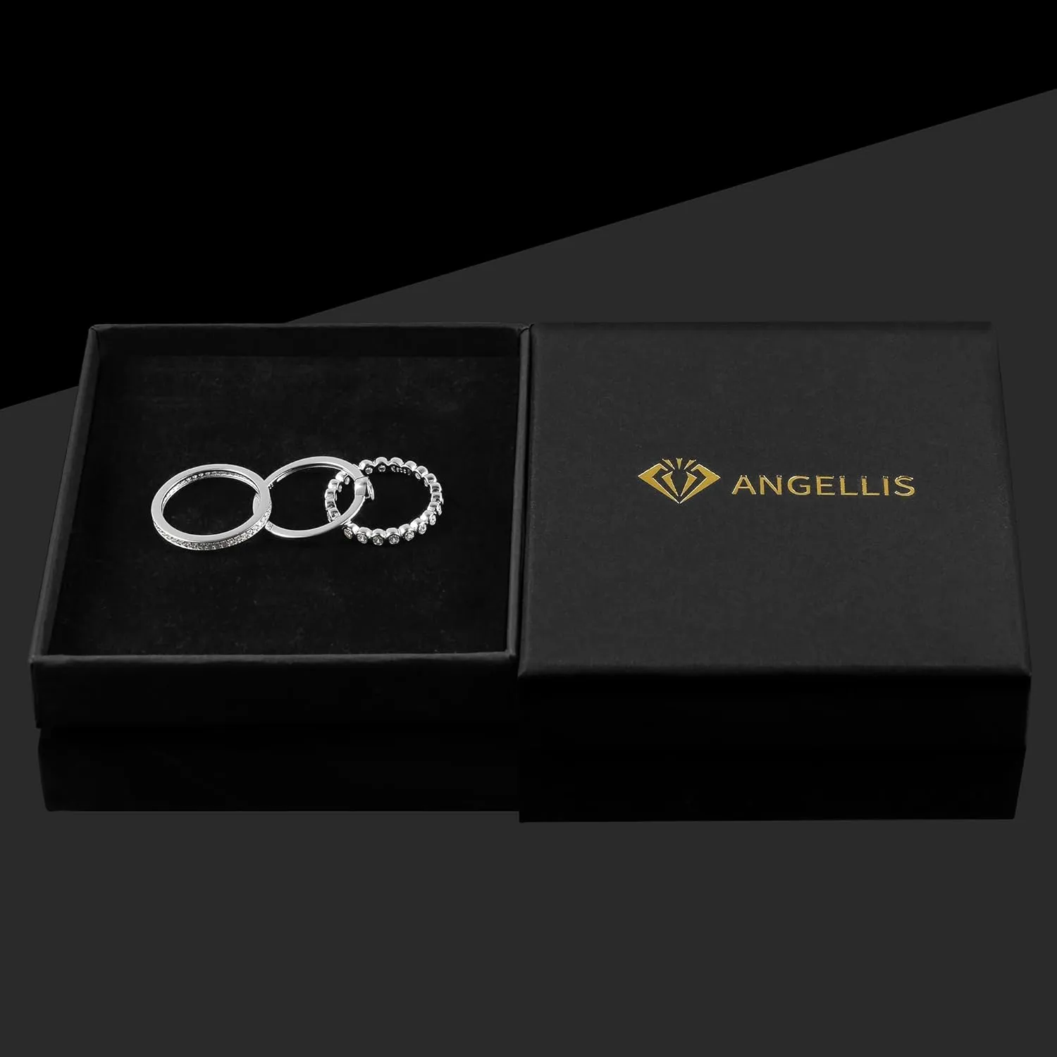 Womens Stackable Rings Set Gold Plated Wedding Bands 925 Sterling Silver Eternity Rings Statement Rings with Cubic Zirconia Size 5-10