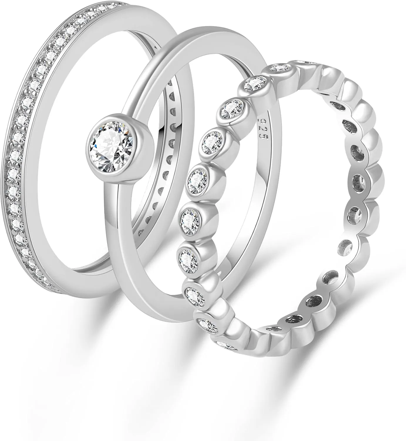 Womens Stackable Rings Set Gold Plated Wedding Bands 925 Sterling Silver Eternity Rings Statement Rings with Cubic Zirconia Size 5-10