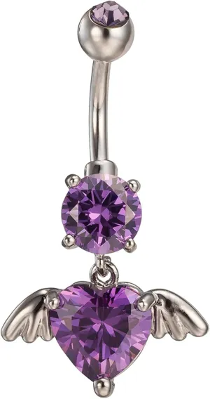 Wycian Belly Button Piercing Jewelry, Navel Piercing Jewelry Purple Cubic Zirconia Surgical Steel Wing Heart 3.71G for Women Girls Body Piercing Jewelry