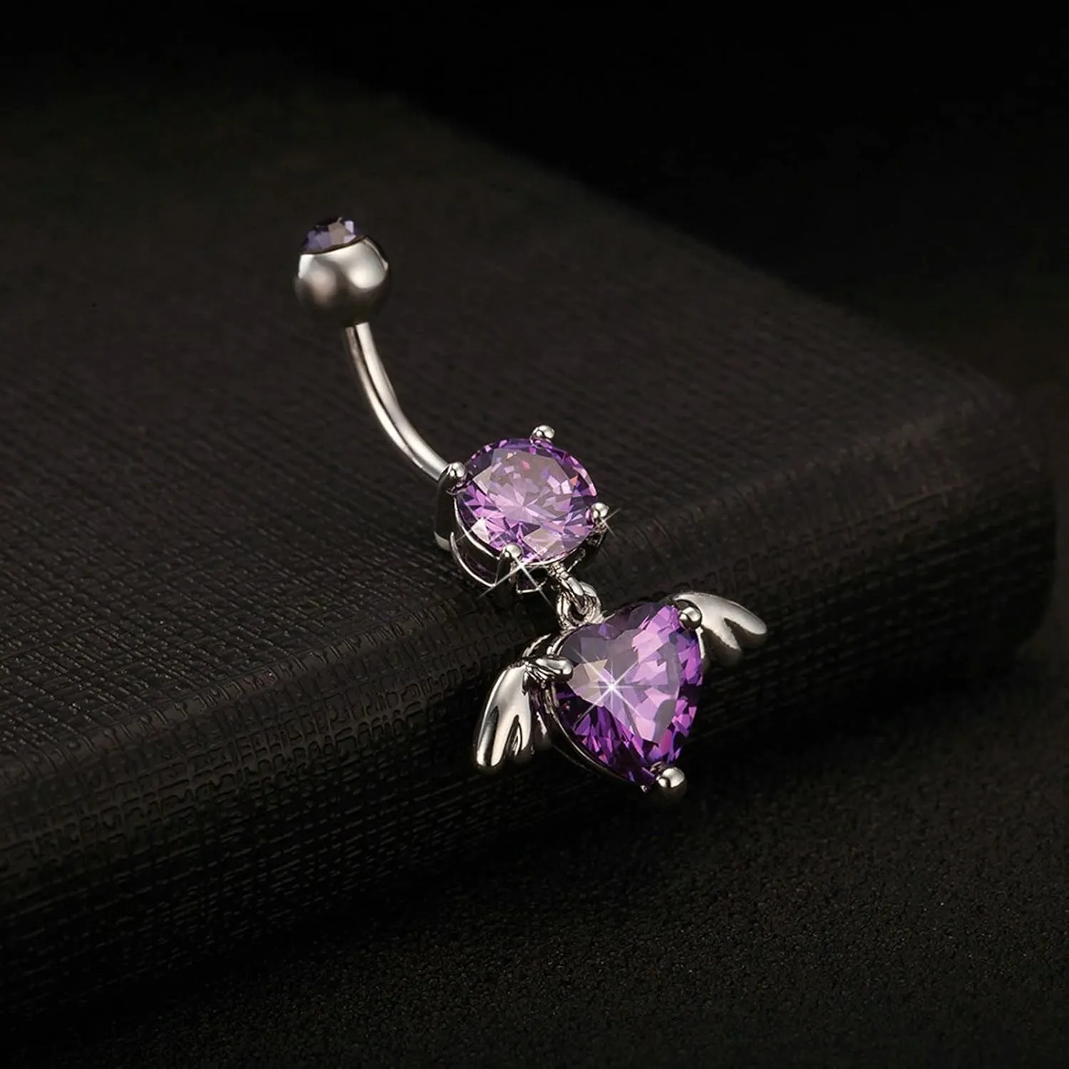 Wycian Belly Button Piercing Jewelry, Navel Piercing Jewelry Purple Cubic Zirconia Surgical Steel Wing Heart 3.71G for Women Girls Body Piercing Jewelry