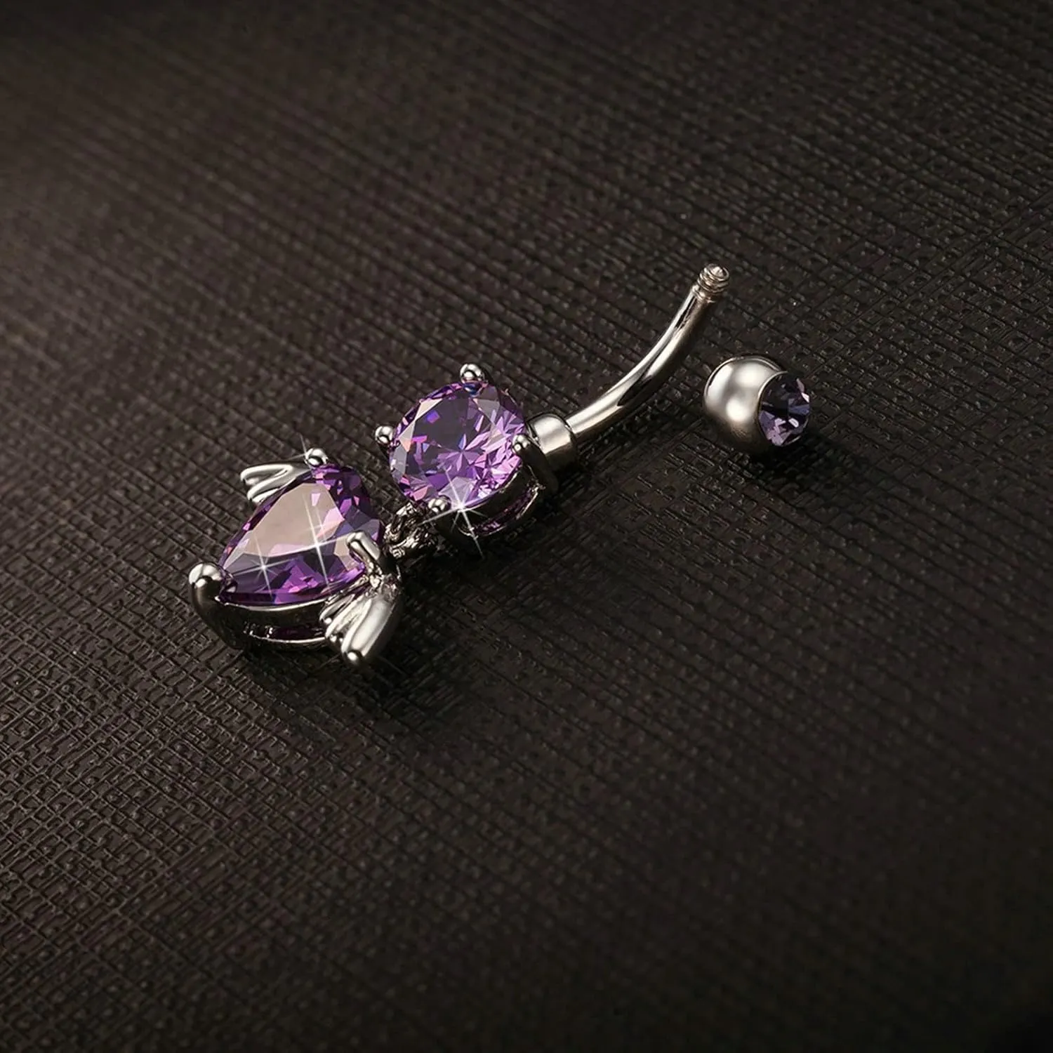 Wycian Belly Button Piercing Jewelry, Navel Piercing Jewelry Purple Cubic Zirconia Surgical Steel Wing Heart 3.71G for Women Girls Body Piercing Jewelry