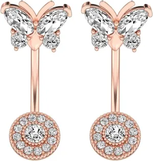 Wycian Belly Button Piercing Jewelry, Vertical Industrial Piercing Jewelry Cubic Zirconia Silver Surgical Steel Butterfly for Women Body Piercing Jewelry