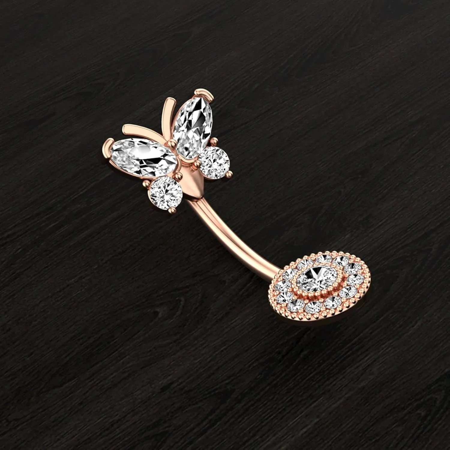 Wycian Belly Button Piercing Jewelry, Vertical Industrial Piercing Jewelry Cubic Zirconia Silver Surgical Steel Butterfly for Women Body Piercing Jewelry