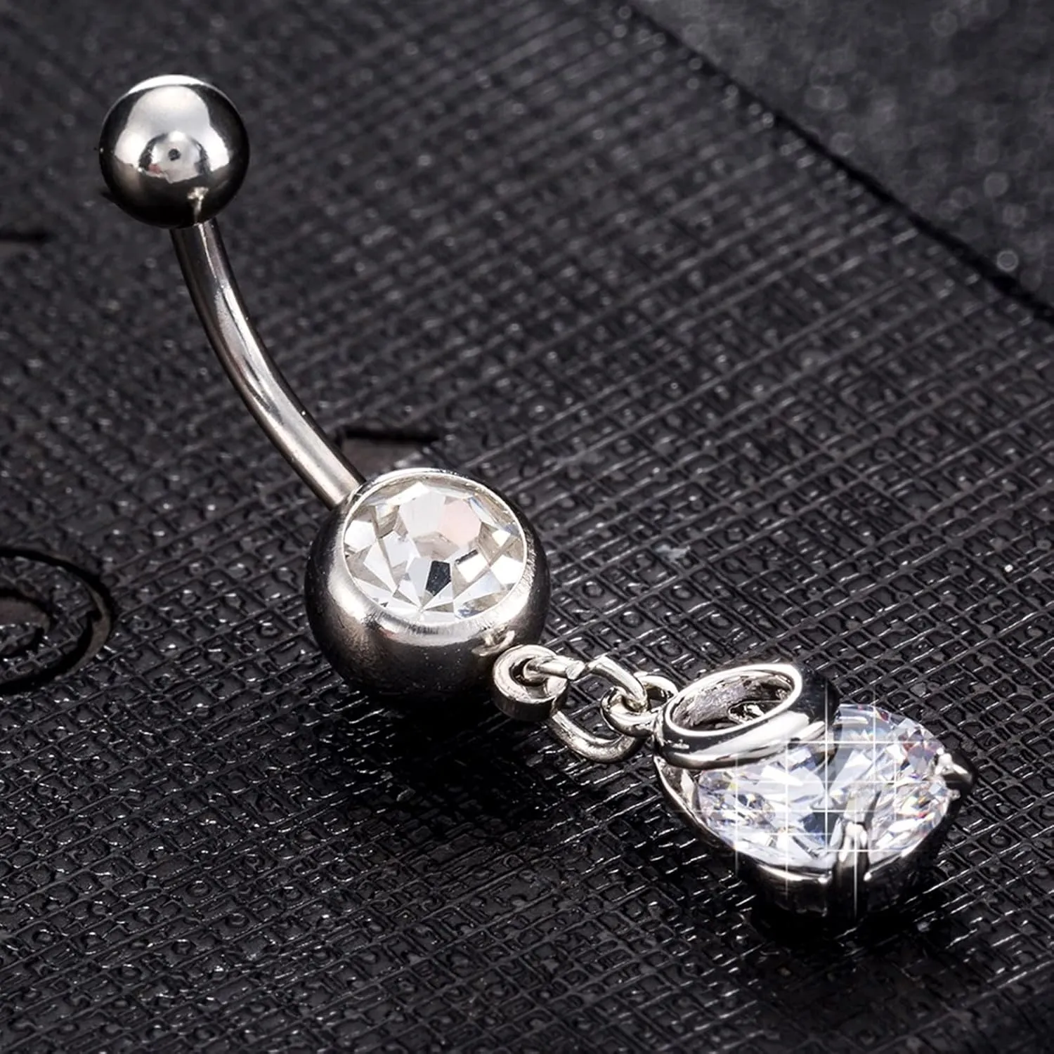 Wycian Belly Button Rings Halloween, Silver Belly Chain Cubic Zirconia Surgical Steel Round 3.65G for Women Girls Body Piercing Jewelry