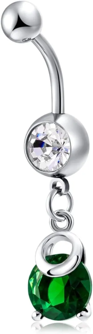 Wycian Belly Button Rings Halloween, Silver Belly Chain Cubic Zirconia Surgical Steel Round 3.65G for Women Girls Body Piercing Jewelry