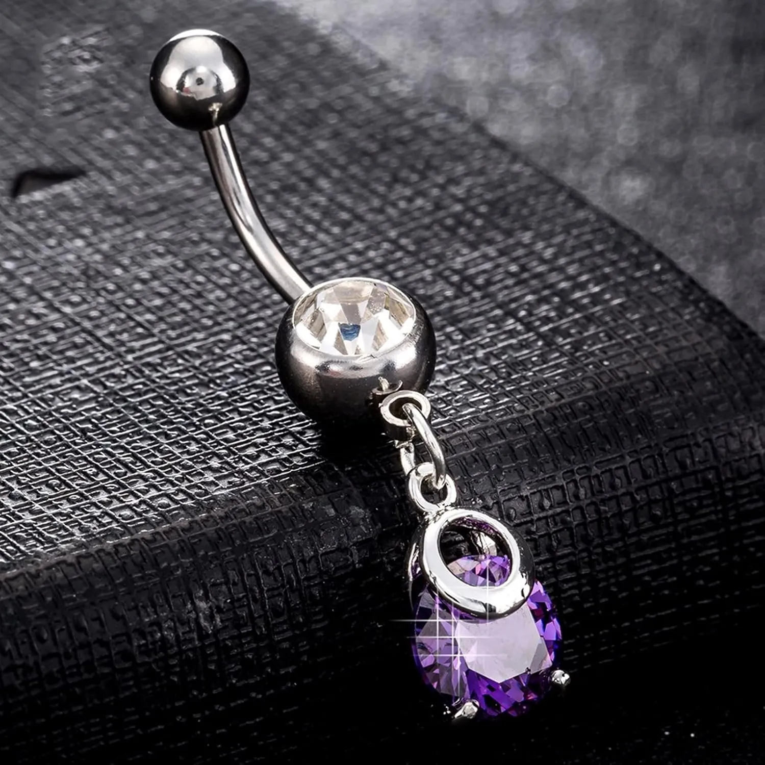 Wycian Belly Button Rings Halloween, Silver Belly Chain Cubic Zirconia Surgical Steel Round 3.65G for Women Girls Body Piercing Jewelry