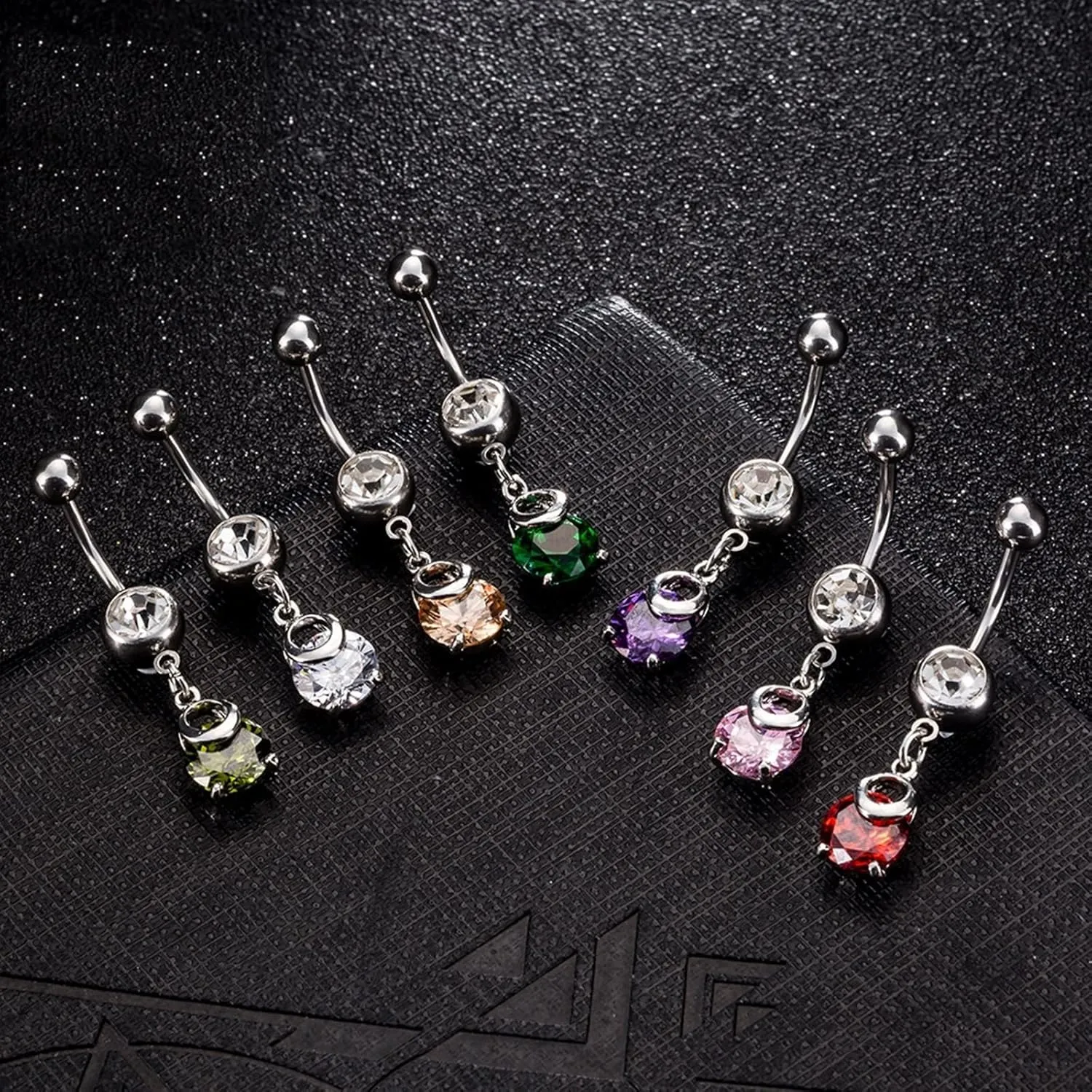 Wycian Belly Button Rings Halloween, Silver Belly Chain Cubic Zirconia Surgical Steel Round 3.65G for Women Girls Body Piercing Jewelry