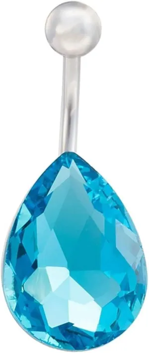 Wycian Bellybuttons Rings Unique, Vintage Navel Ring Cubic Zirconia Blue Surgical Steel Water Drop Blue 3.9G for Women Mother Body Piercing Jewelry