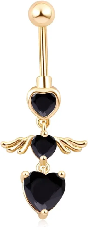 Wycian Body Jewelry Piercing, Belly Button Jewelry Heart Cubic Zirconia Gold Surgical Steel Heart Wings 3.44G for Women Girls Body Piercing Jewelry
