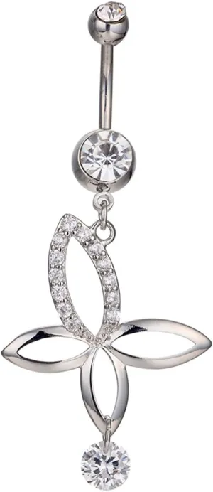 Wycian Body Jewelry Piercing, Navel Rings Hypoallergenic Cubic Zirconia Silver Plated Base Butterfly Hollow 4.28G for Women Mother Body Piercing Jewelry