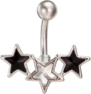 Wycian Hypoallergenic Piercing Jewelry, Belly Button Ring Minimalist Cubic Zirconia Black Silver Surgical Steel Stars Black 2.73G for Women Jewelry