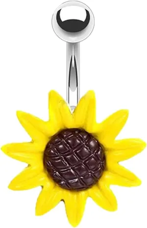 Wycian Navel Ring, Belly Button Ring Surgical Steel White Sunflower 0.004G for Women Girls Body Piercing Jewelry