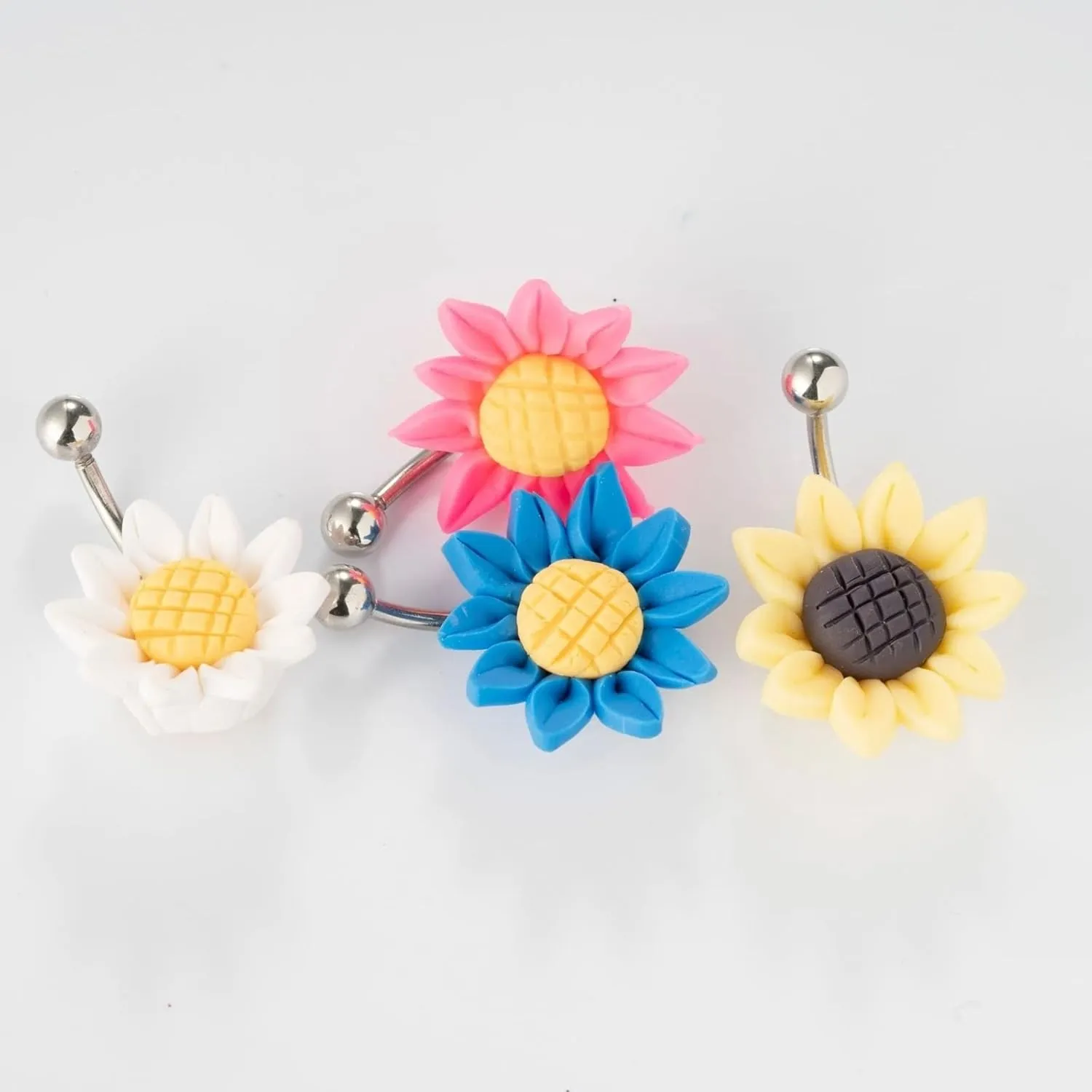 Wycian Navel Ring, Belly Button Ring Surgical Steel White Sunflower 0.004G for Women Girls Body Piercing Jewelry