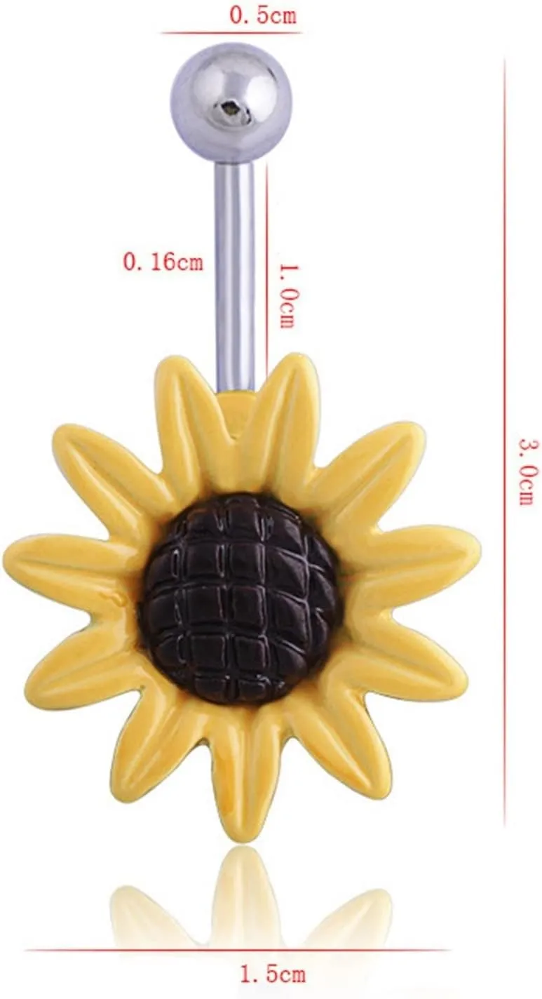 Wycian Navel Ring, Belly Button Ring Surgical Steel White Sunflower 0.004G for Women Girls Body Piercing Jewelry