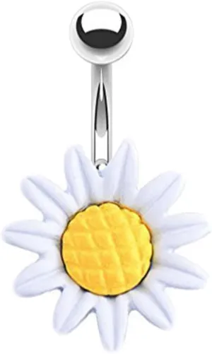 Wycian Navel Ring, Belly Button Ring Surgical Steel White Sunflower 0.004G for Women Girls Body Piercing Jewelry
