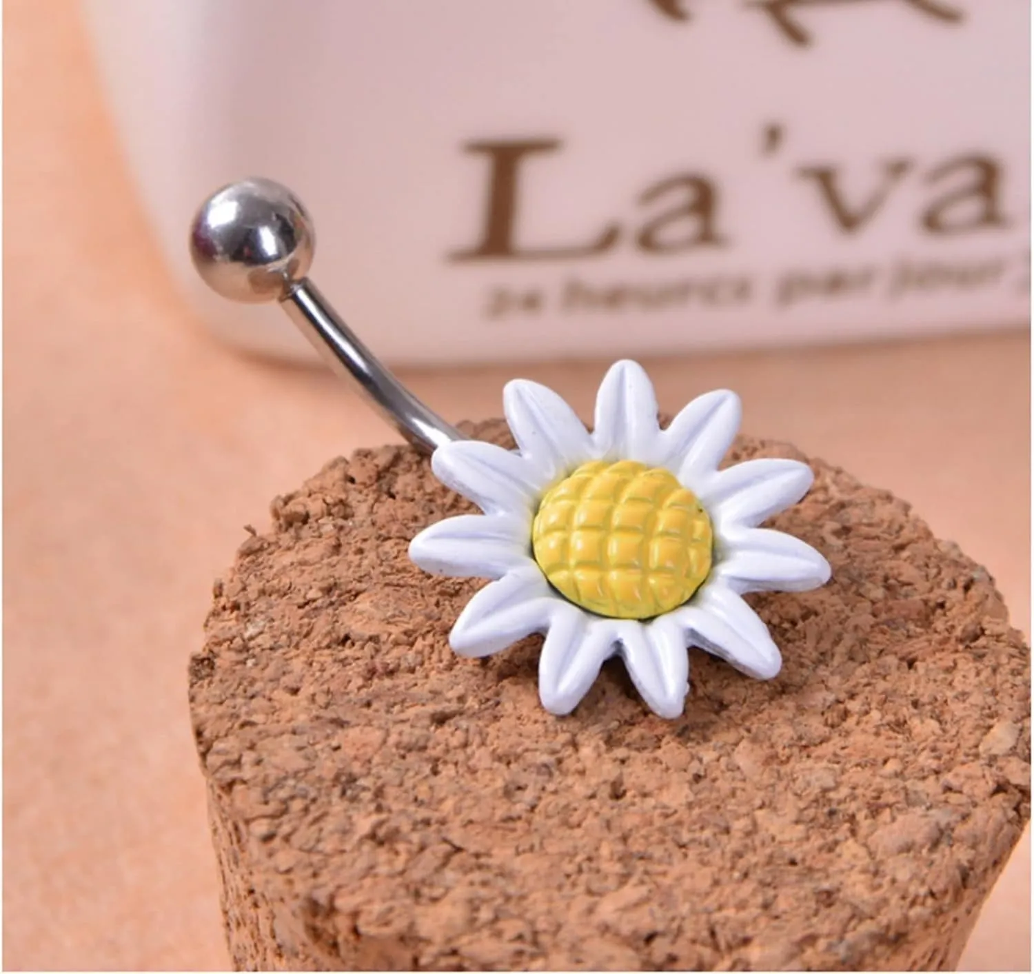 Wycian Navel Ring, Belly Button Ring Surgical Steel White Sunflower 0.004G for Women Girls Body Piercing Jewelry