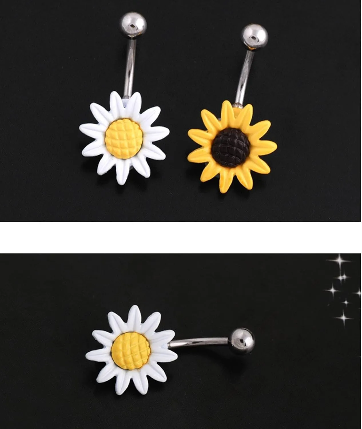 Wycian Navel Ring, Belly Button Ring Surgical Steel White Sunflower 0.004G for Women Girls Body Piercing Jewelry