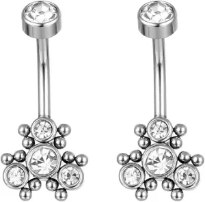 Wycian Navel Rings, Belly Button Ring Bride Cubic Zirconia Silver Surgical Steel Round for Women Mother Body Piercing Jewelry