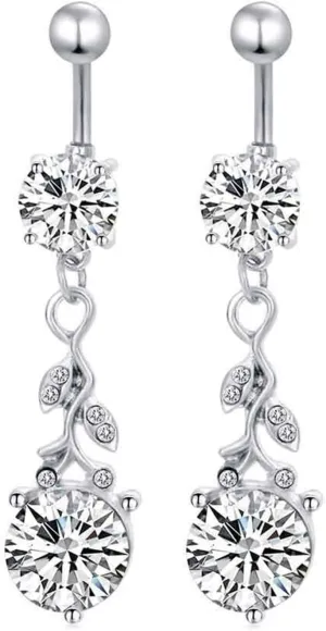 Wycian Piercing Jewelry for All Piercings, Navel Rings Gothic Cubic Zirconia Silver Surgical Steel Leaf 16G for Women Mother Body Piercing Jewelry