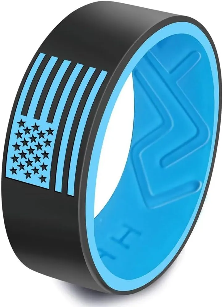 XAHH 3PCS USA American Flag Silicone Ring Set for Men Women,Patriotic Ring,Rubber Wedding Bands,Black Green Grey