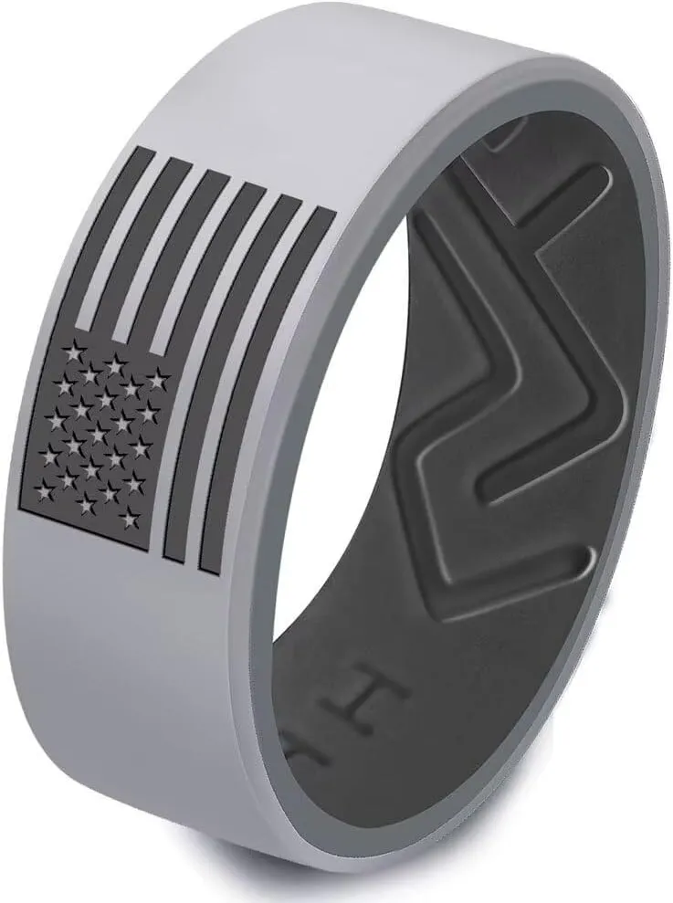XAHH 3PCS USA American Flag Silicone Ring Set for Men Women,Patriotic Ring,Rubber Wedding Bands,Black Green Grey