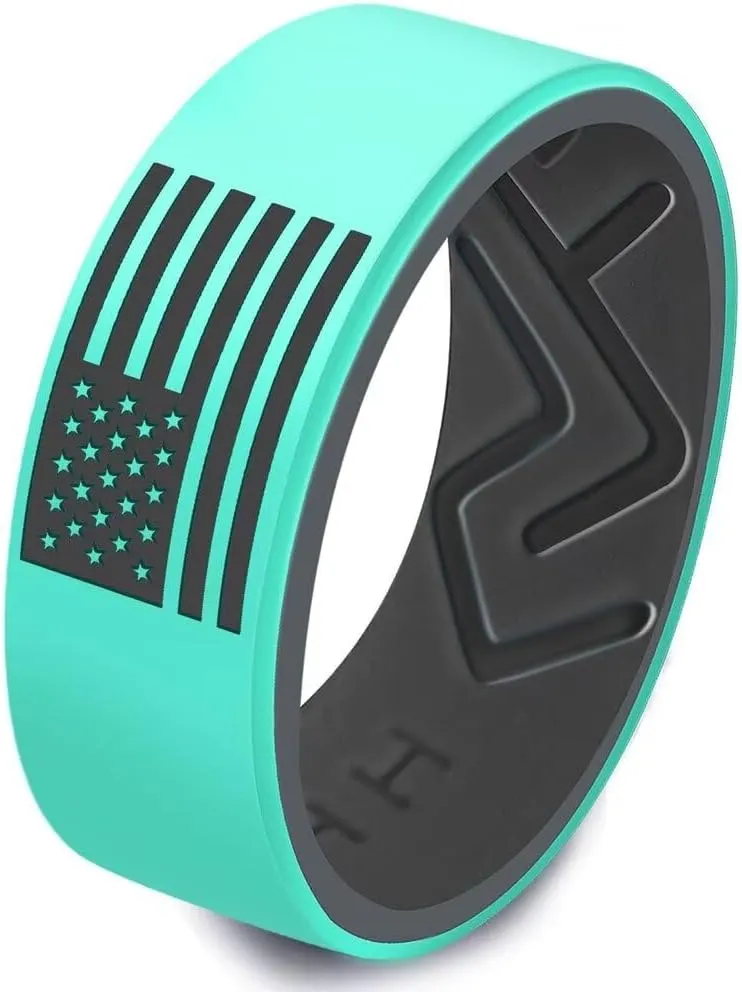 XAHH 3PCS USA American Flag Silicone Ring Set for Men Women,Patriotic Ring,Rubber Wedding Bands,Black Green Grey