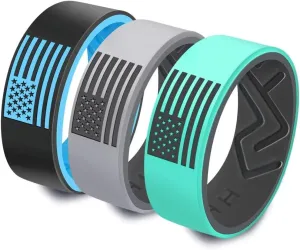 XAHH 3PCS USA American Flag Silicone Ring Set for Men Women,Patriotic Ring,Rubber Wedding Bands,Black Green Grey