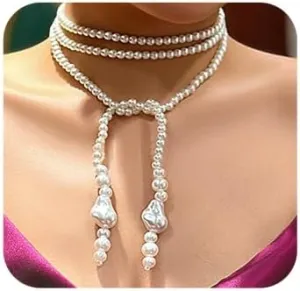 Xerling 1920s Faux Pearls Necklaces Vintage Flapper Choker Layered Chains Long Baroque Pearl Pendant Necklaces for Costume Party Women