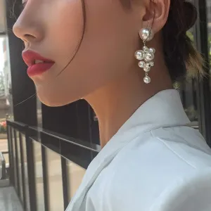 Xerling Charm Pearl Earrings Elegant Dangle Hoop Earrings Pearl Cluster for Women Dangle Drop Stud Earrings