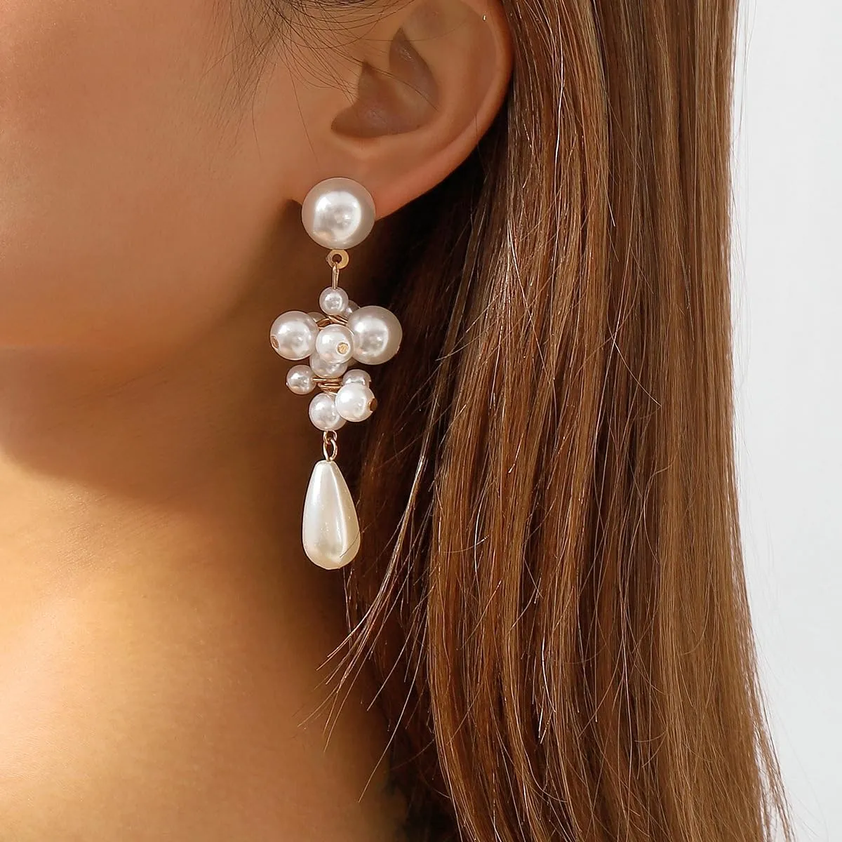 Xerling Elegant Fuax Cluster Pearl Dangle Drop Earrings for Women Girls