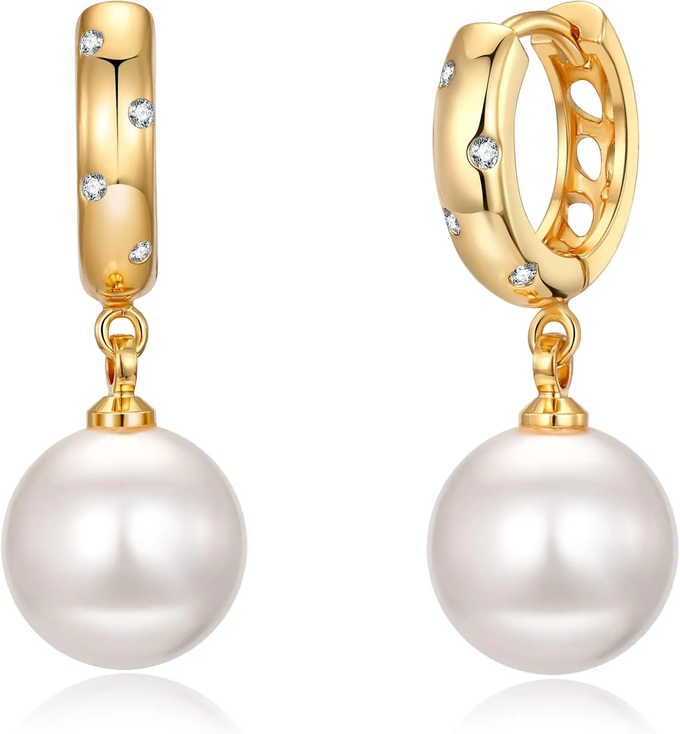 XYJZXY Elegant Simulated Pearl Hoop Earrings - Lightweight Faux Pearl Dangle Drop Earrings for Women - CZ Diamond Pearl Wedding Jewelry