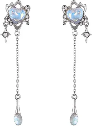 Y2k Moonstone Love Heart Butterfly Dangling Earrings for Women Long Tassel Lucky Star Chic Heart Dangle Earrings Fashionable y2k Jewelry Gift